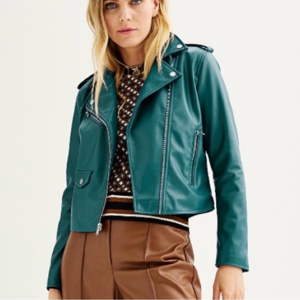 Women's Nine West Faux-Leather Moto Jacket- Teal